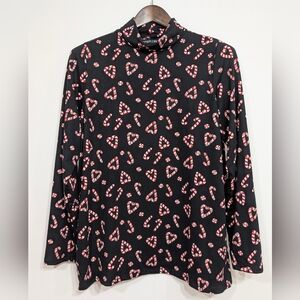 Candy Cane Hearts Long Sleeve Shirt Turtleneck Women's XL Christmas Holiday Top